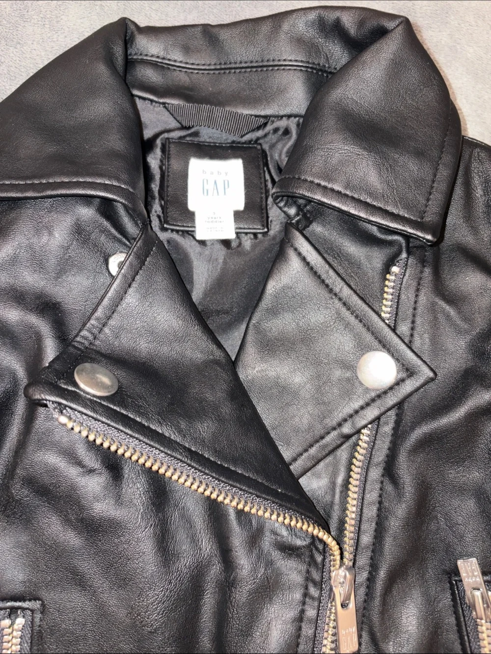 Baby GAP Toddler Girl Black Faux Leather Moto Jacket